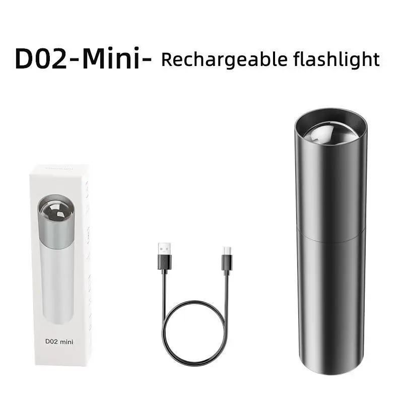 Mini flashlightRechargeable lampAluminium alloyBuilt in BatterySelf defense womenfree shipping emergency lighting Led torch