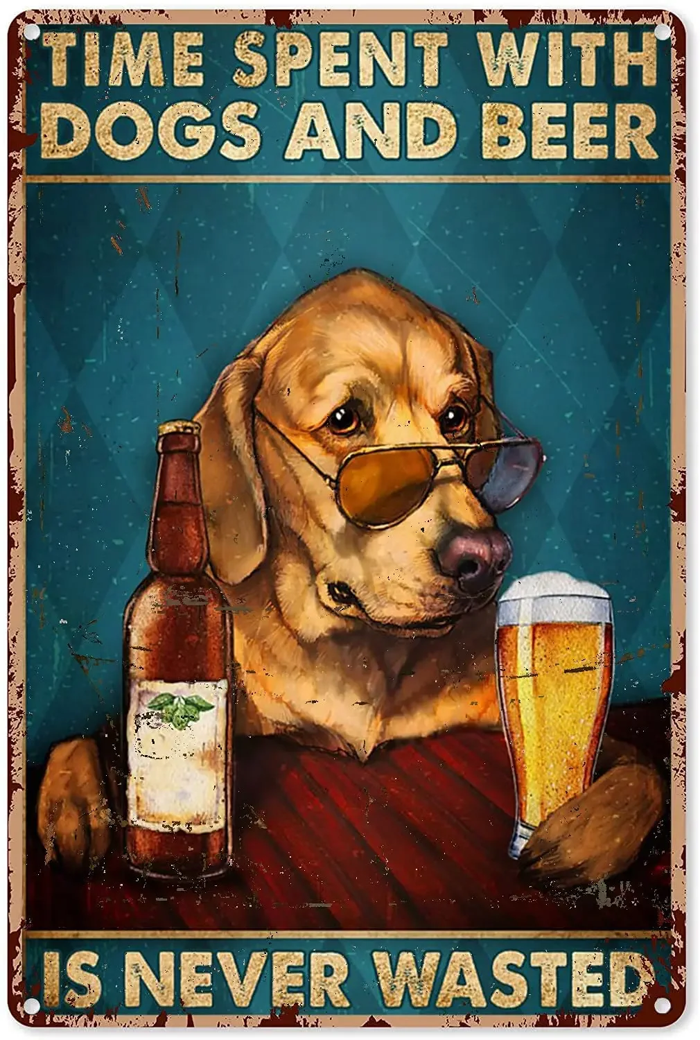 

Wall Art Golden Retriever Time Spent with Dog and Beer Will Never Waste Metal Tin Sign Retro Poster Wall Decoration Art Gift
