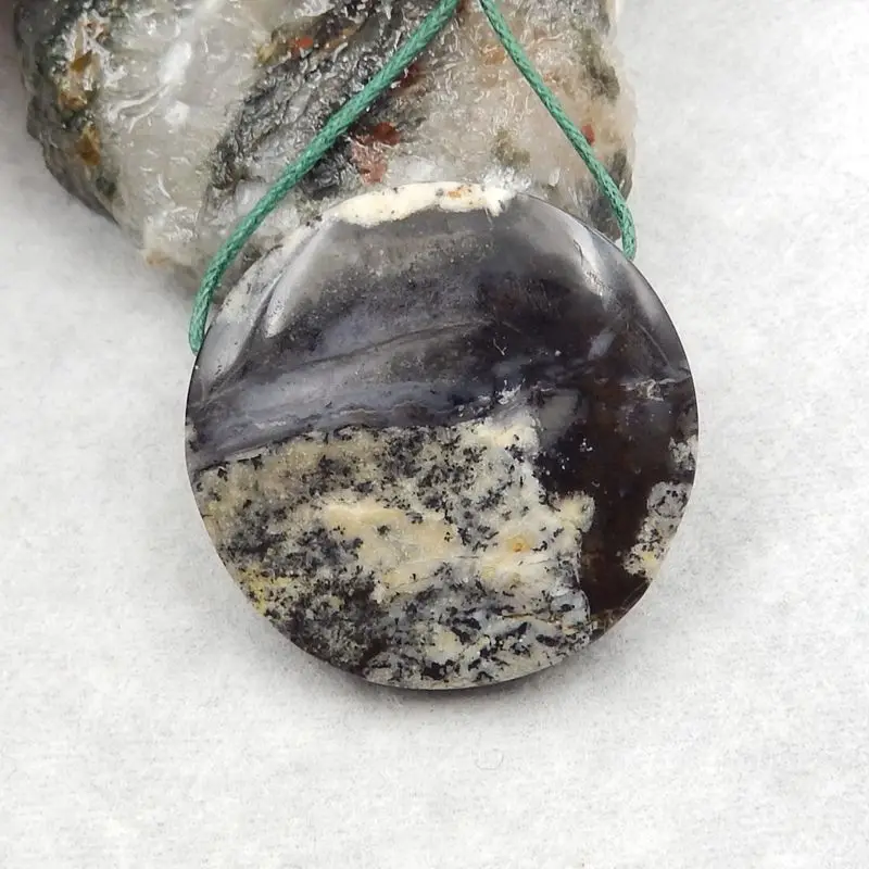 

New Natural Stone Dendritic Agate Jewelry Gift Round Pendant Bead 35x8mm 16g Fashion Jewelry Necklace Accessories