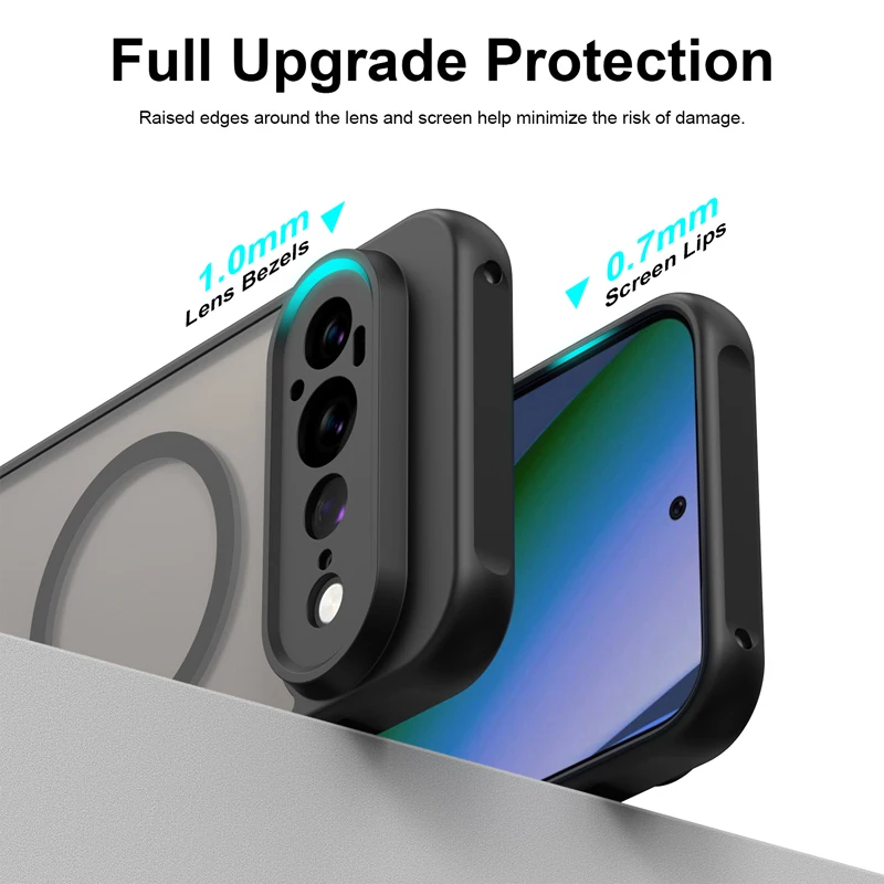 Фото Чехол для Google Pixel 11 Pro XL ELVEV, магнитный, полупрозрачный, матовый, из твердого ПК+ТПУ, приятный на ощупь, водонепроницаемый защитный чехол. №3