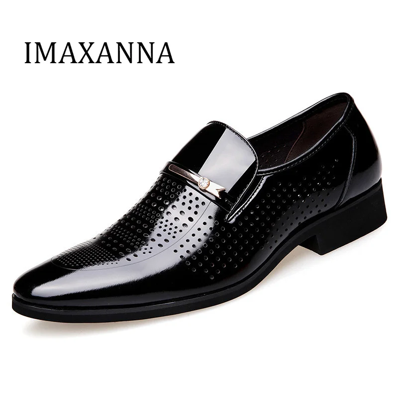 

IMAXANNA 2022 Men Leather Shoes Hollow Out Breathable Brand Mens Dress Shoes Business Oxford Men Office Shoes Leather Spring