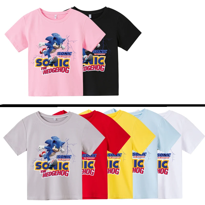 

Boys Girls Summer SONIC T-shirt Kids New Cartoon Printing Pullover SONIC Harajuku Fashion Casual Loose Clothes Short sleeves Top