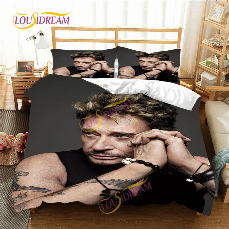 

Star singer fans Bedding article Three-Piece Duvet Cover Pillowcase Johnny Hallyday Personality bedroom Decor Soft King Sheet