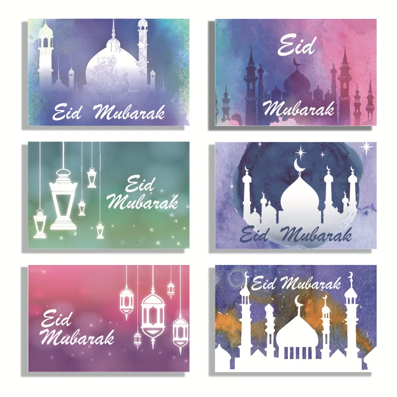 

6 Styles Eid Mubarak Greeting Card and Envelopes Long Distance Relationship Gifts Eid Al-Fitr Muslim Festival Gift Card