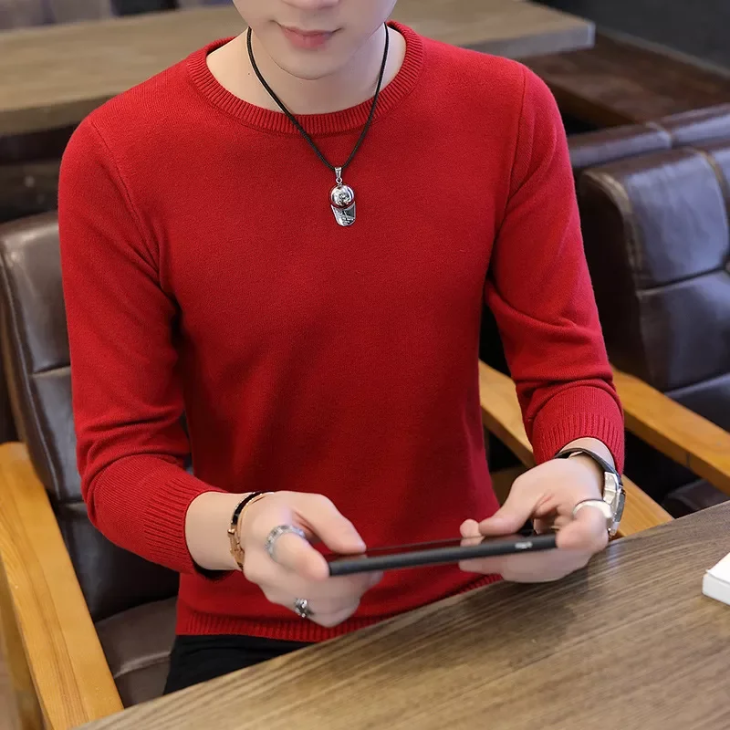 

NEW IN Sweaters Winter Fashion Casual Long Sleeve Pullover O Neck Mens Sweater Slim White Red Black Navy Red Royal Blue Men Swea