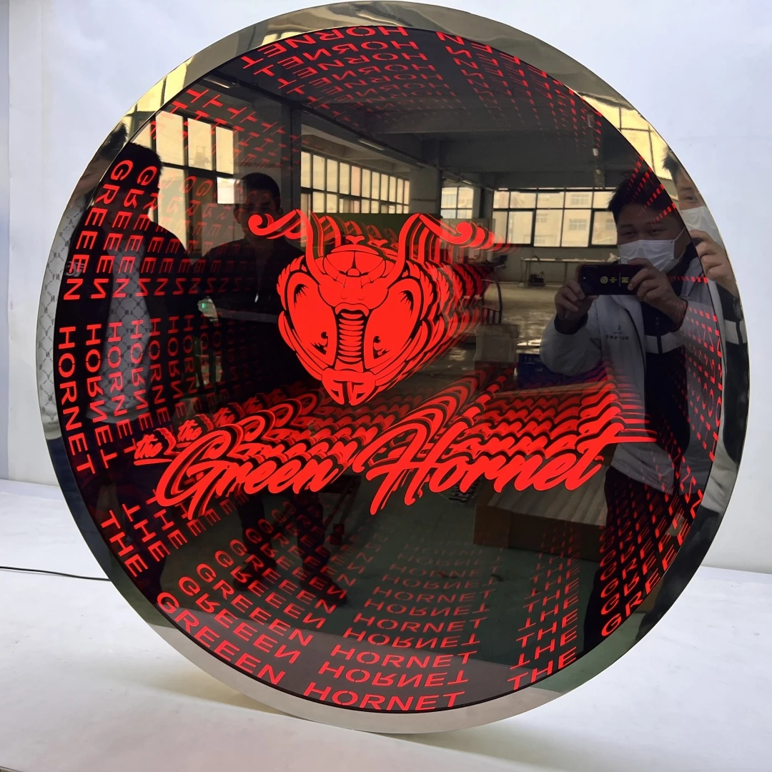Фото Изысканное 3D LED-зеркало «Бесконечная пропасть» с эффектом бесконечного отражения, настраиваемое настенное украшение с волшебной подсветкой №3