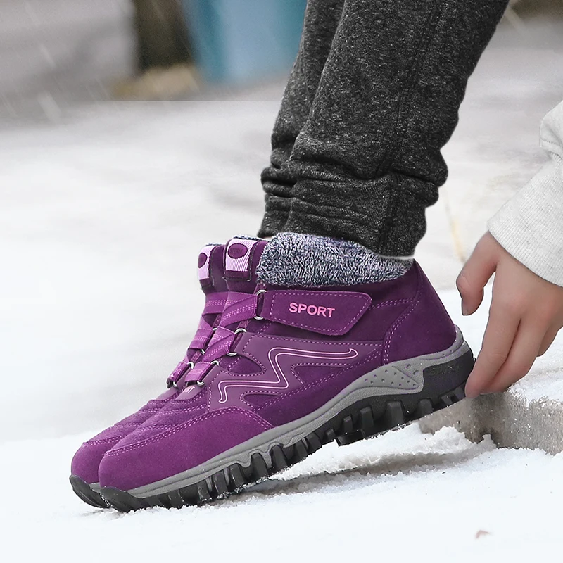 Winter Boots Men Women Hiking Shoes High-top Antiskidding Waterproof Plush Warm Casual Sneakers Plus Size 36-46