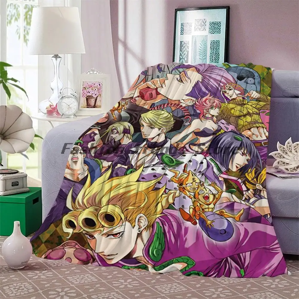 

Japanese Anime JoJo Bizarre Adventure Flannel Blankets Print Child Adult Quilt Throws Blanket Sofa Travel Teen Student Blanket
