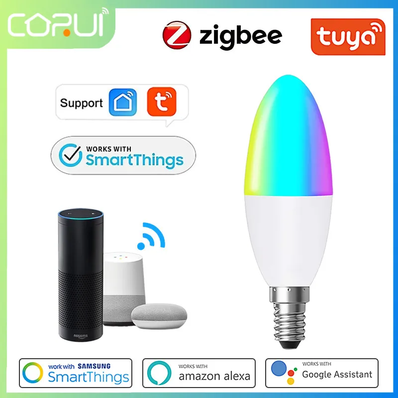 

Умная Светодиодная лампа-свеча CORUI Tuya Zigbee3.0, E14, RGB/WW/CW