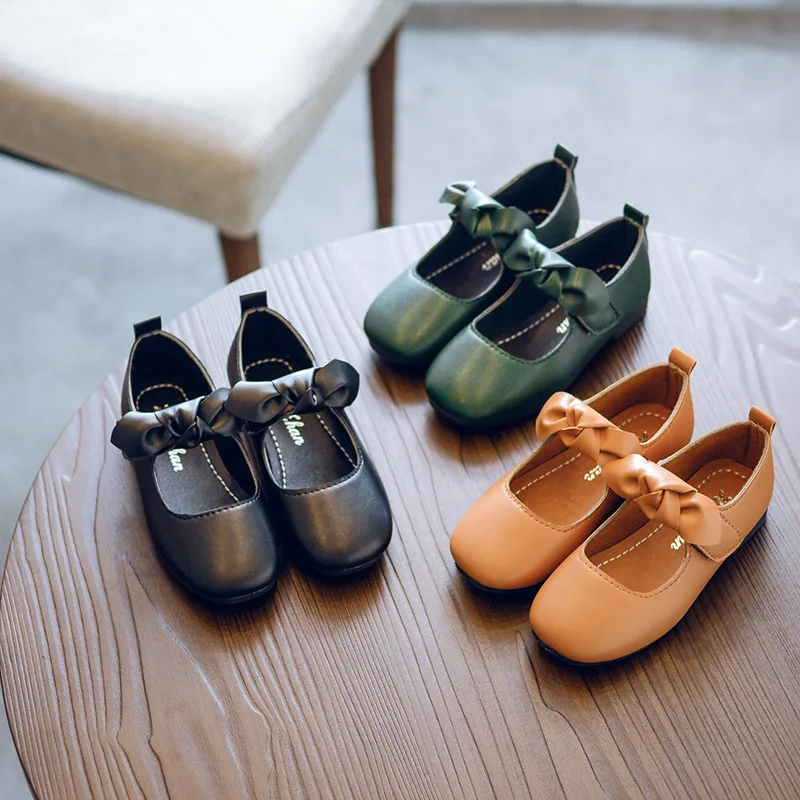 

2022 Spring Girls' Single Shoes Bow Princess Shoes Students Square Mouth Shoes Children's Leather Shoes