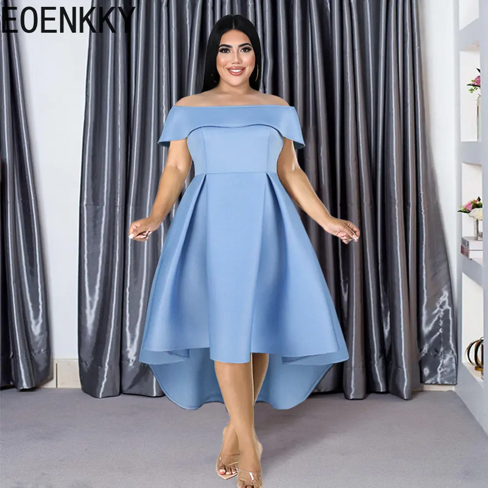 EOENKKY Plus Size Fat Mm Line Neck Dress Sleeve High Waist Irregular Party Exotic Apparel Wholesale Dropshiping Customize