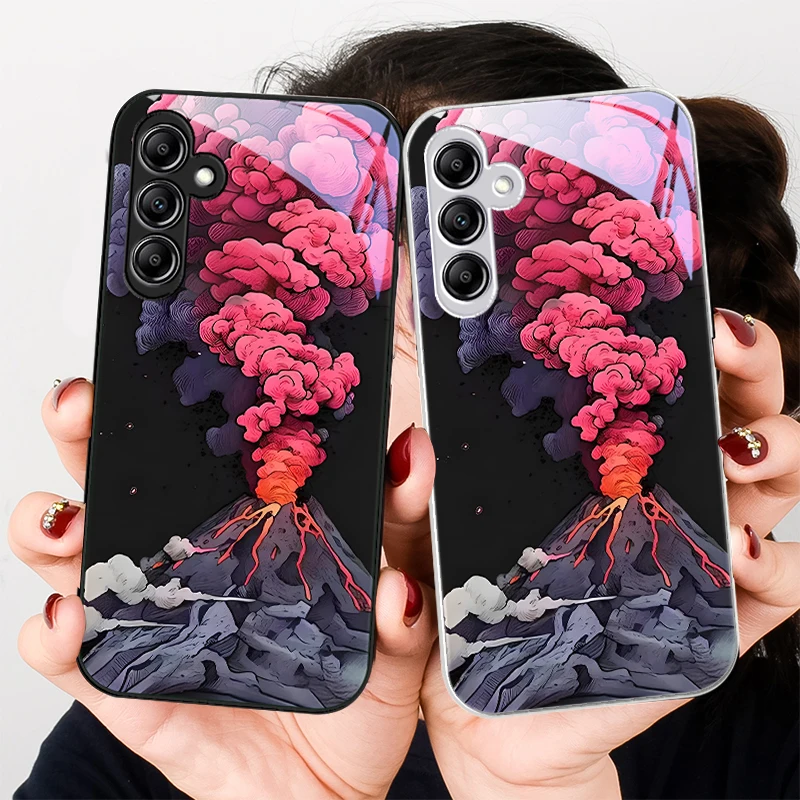 Simple Pink Volcanic for Samsung Galaxy A01 02 03 Core A04 A14 4G A13 54 34 31 20 25 23 22 5G S21 Ultra S20 glass phone case