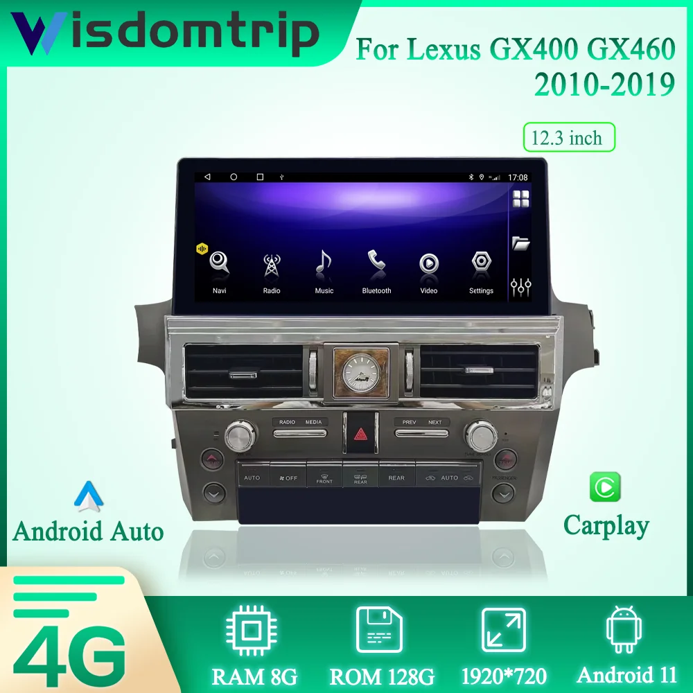 

12,3 дюймов для Lexus GX400 GX460 2010-2019 умный мультимедийный видеоплеер Радио GPS 4G WIFI навигация CarPlay Android 11