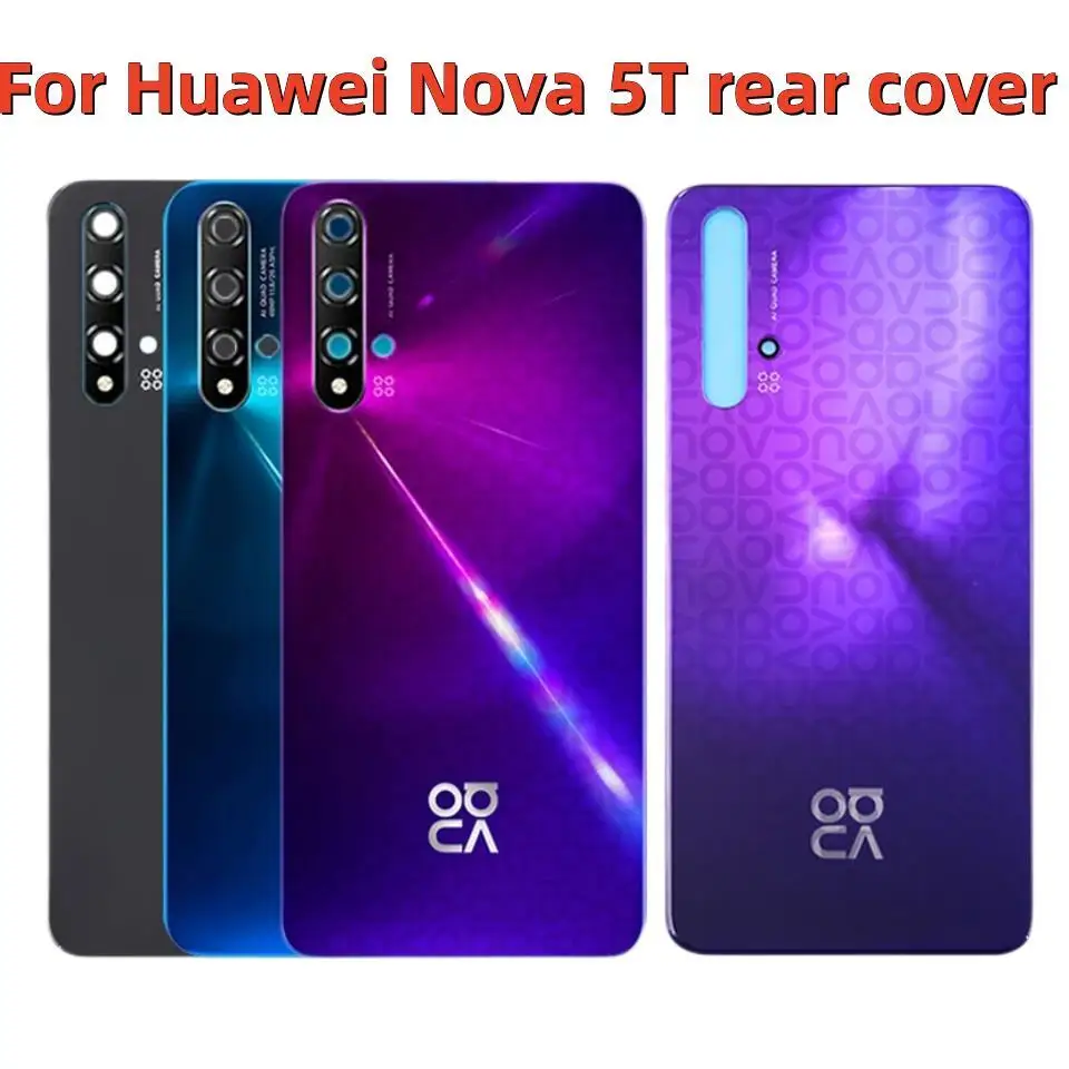 

Новый задний стеклянный корпус для Huawei Nova 5T, задняя крышка аккумулятора, задняя крышка корпуса с объективом камеры, сменный клей