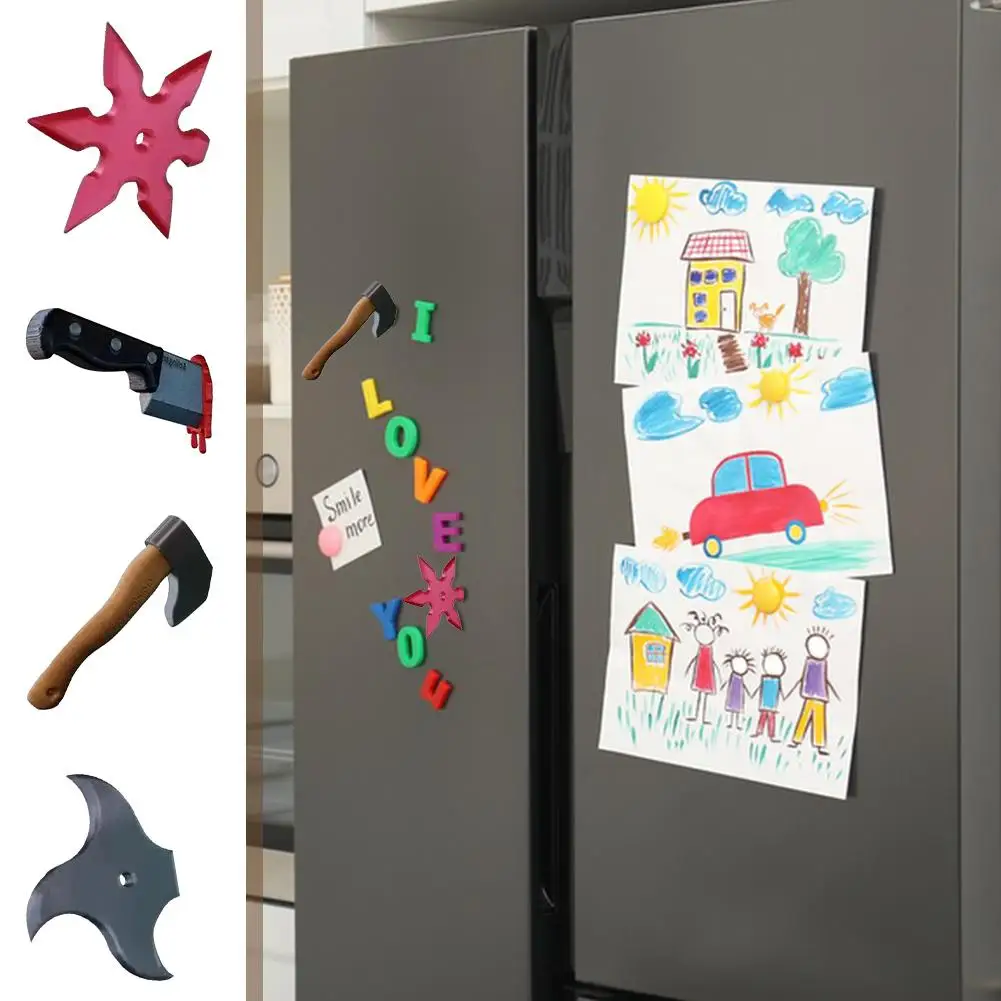 

Creative Fridge Magnet Funny 3D Ax Maple Leaf Knife Refrigerator Magnets Magnetic Sticker For Home Kitchen Fridge Decoratio T9H0