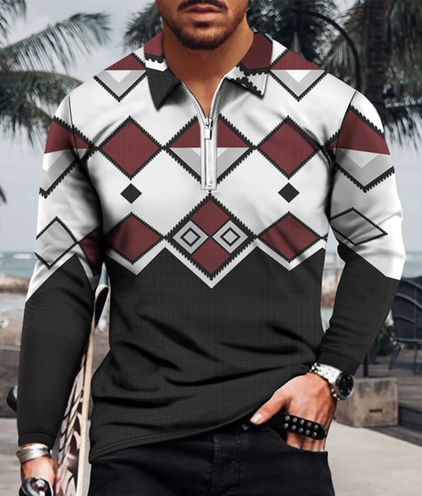 

S-5XL Men's Casual Autumn Long Sleeve Polo Shirts Men Male Zip Tee Shirt Men Tops Street Golf Clothing Clothes For Men 2022