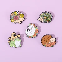 funny animal enamel pin hedgehog cartoon decorative lapel pin for clothes accessories cute cats brooch badge for friend gift