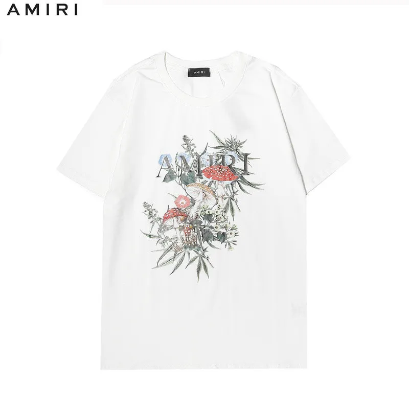 

2022 Summer New AMIRI Amiri mushroom floral letter logo Print High Street Style Casual Loose T-shirt 200g Cotton Tees