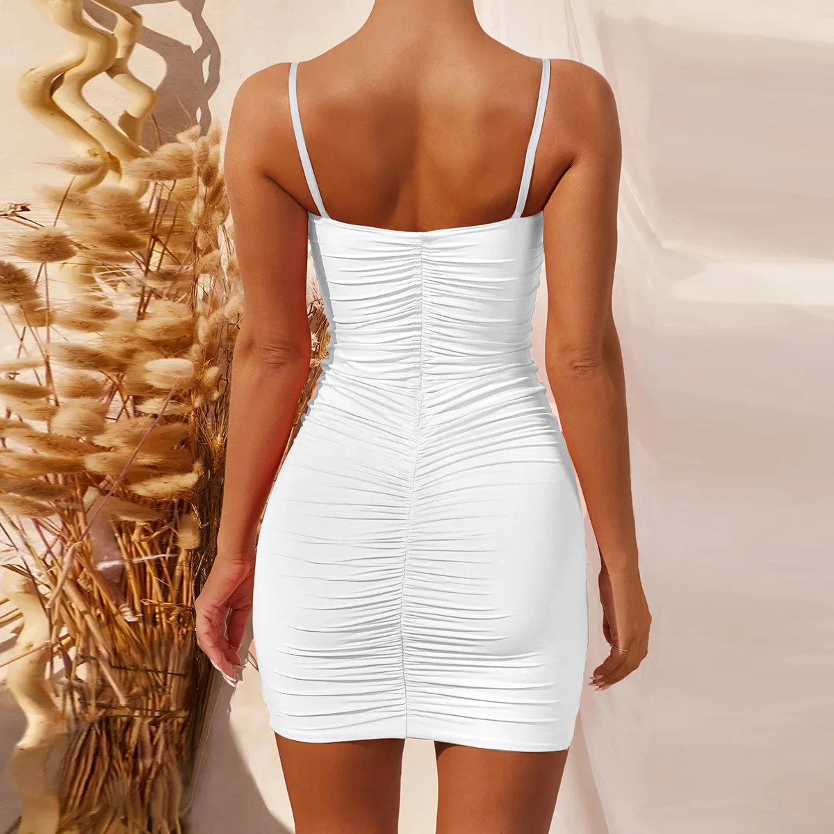KOLLSEEY Brand Hot Sale Elastic Fitness Fashion Solid White Skinny Bodycon Mini Dresses Rib Knit Sleeveless V-neck Women Dress enlarge