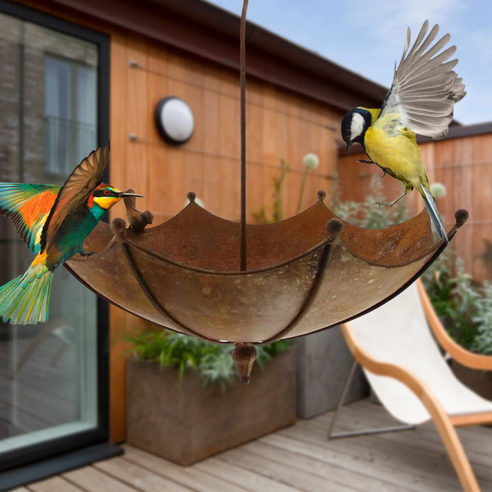 

Umbrella-Shaped Bird Trough Wild Bird Feeders For Outdoor Metal Umbrella-Shaped Bird Bath Feeder To In The Garden Outside
