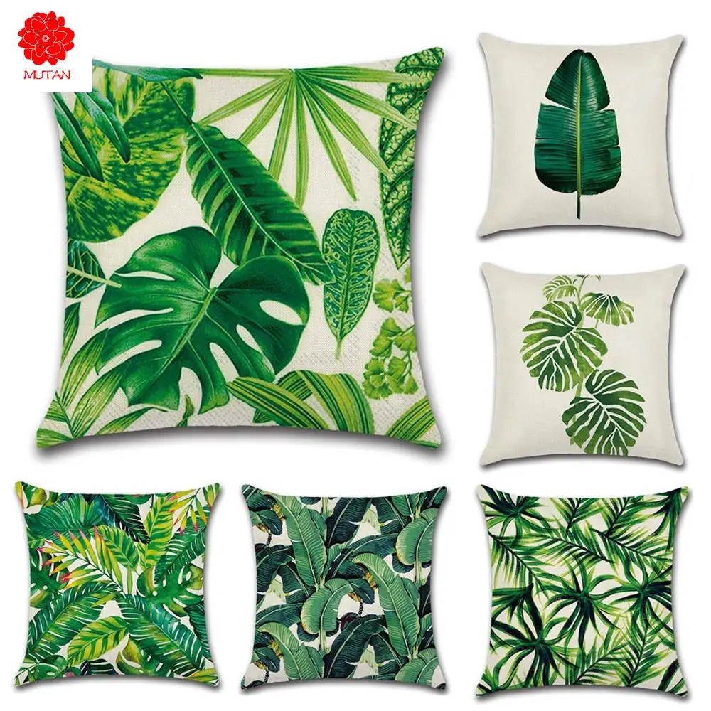 

YWZN Tropical Plants Decorative Pillowcases Tropical Birds Cotton Linen Pillow Case Leaves Pillow Cover kussensloop almohada