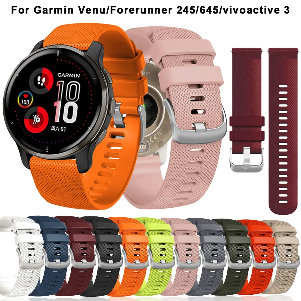 

20mm Silicone Strap For Garmin Vivoactive 3 MUSIC Venu Watchband For Garmin vivomove HR Vivomore Forerunner 245 645 Approach S40