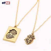 2pcsset vintage jewelry puzzle mosaic couple statement necklace anatomical heart gold necklace valentine day gift collares 2022