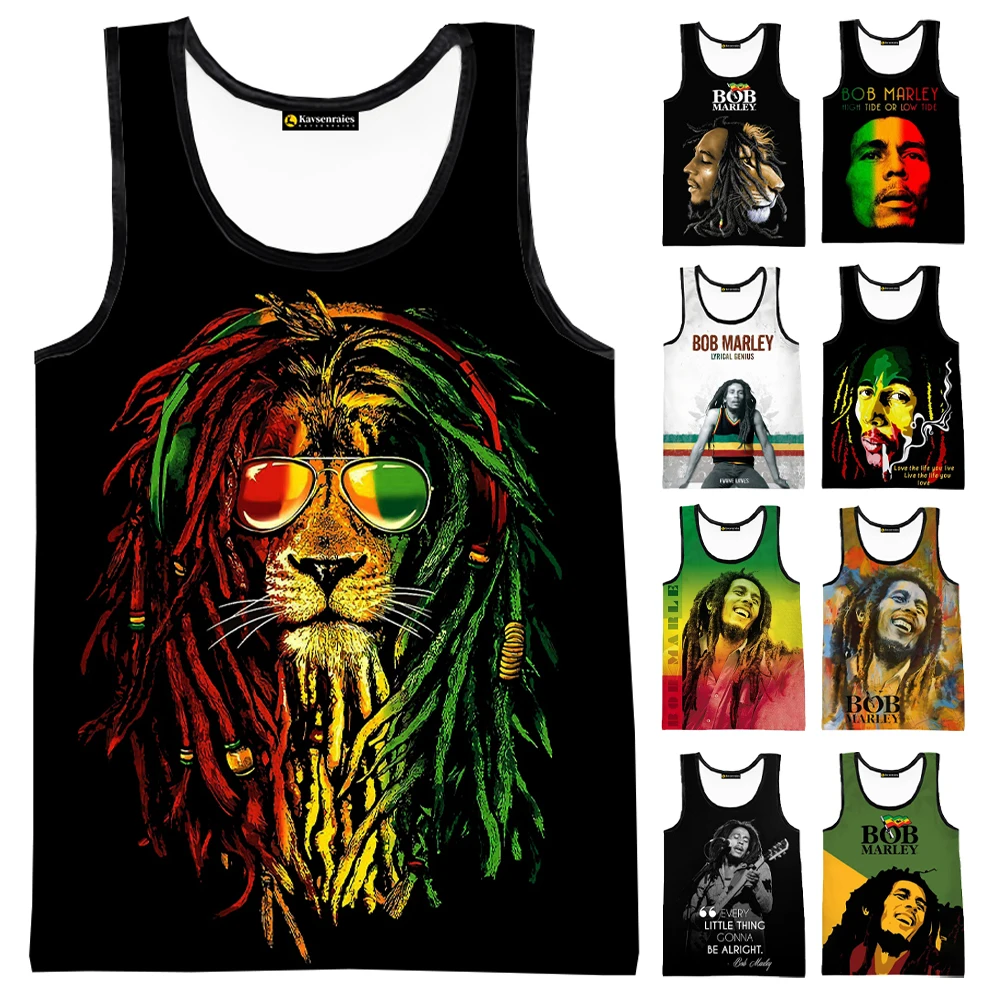 

2023 New Summer Bob Marley 3D Vest Men Tank Tops Sleeveless Unisex Hip Hop Harajuku Streetwear Oversized Beach Undershirt