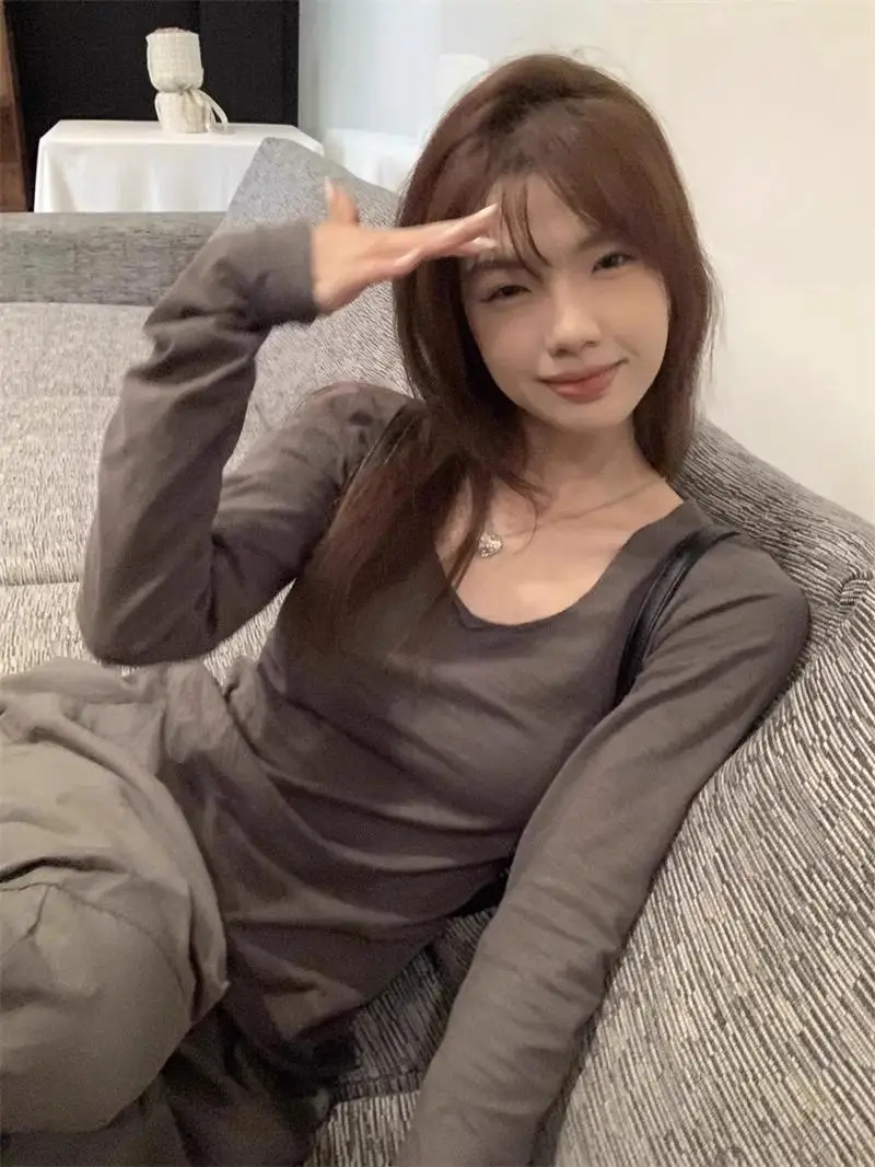 Black Thin Long sleeves Shirt Women Early Autumn Design Sense Unique Chic Simple Slimming Lazy Loose Top