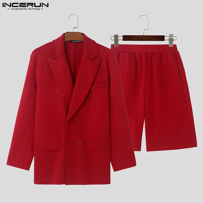 2024 Мужские простые однотонные комплекты костюмов из 2 предметов INCERUN