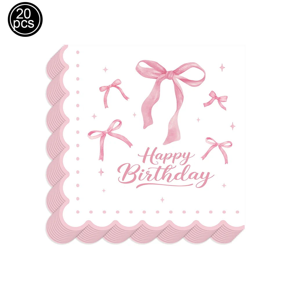 

20 шт., одноразовые бумажные салфетки с розовым бантом для девочек, вечерние принадлежности для дня рождения, детского душа, свадебные украшения