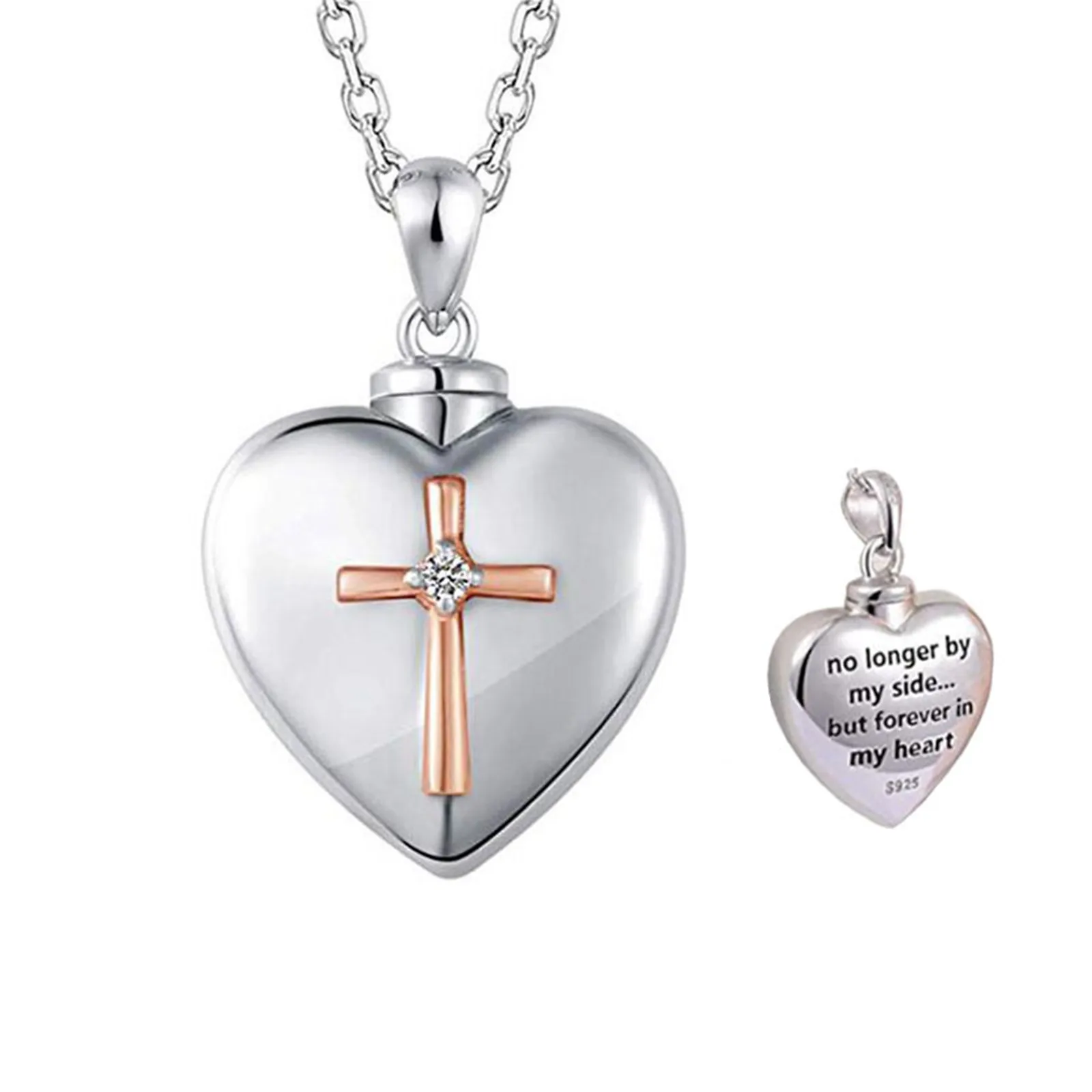 

"No Longer By My Side..." Heart Necklace For Ashes Jewelry For Ashes With Cross Women Necklace Set