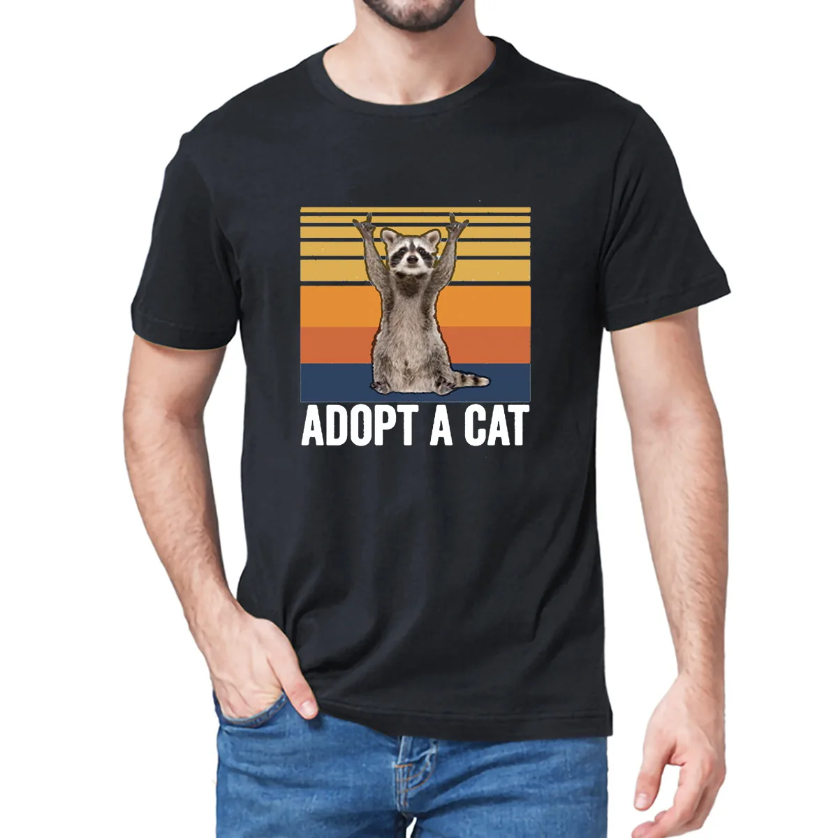 

Unisex Adopt a Cat Funny Raccoon Possum Street Cat Vintage Men's 100% Cotton Short Sleeve T-Shirt Streetwear Soft Tshirt Tee