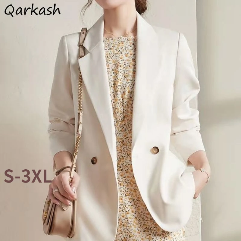 

Blazers Women Spring Elegant S-3XL Loose Classic Double Breasted 3 Colors Office Lady High Street Leisure Temperament All-match