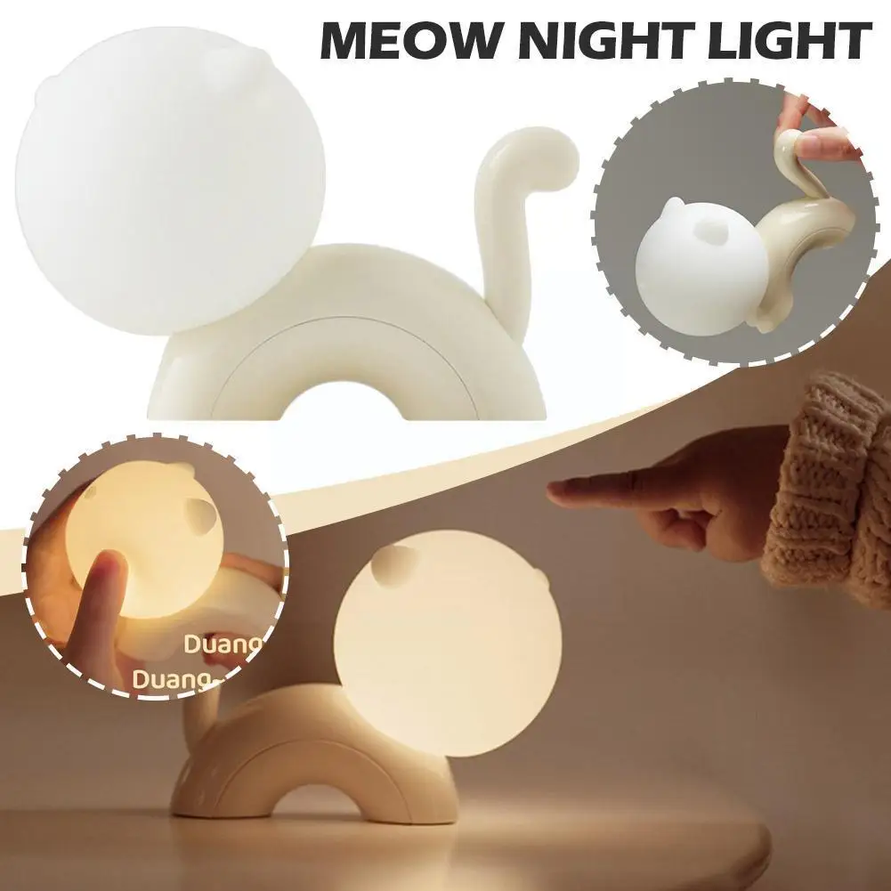 

LED Night Lights For Children Bedroom Cute Animal Cartoon Meow USB Ambient Light Sensor Dimmable Child Holiday Gift M6V7