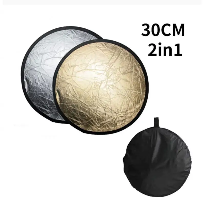 

Fill Light Board Multi-folding 30cm Light Plate Disc Reflector Collapsible Gold Silver Portable 2 In 1 Handheld Round