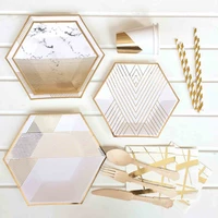birthday decorations rose gold disposable tableware set paper straws cups plates banner wedding birthday party decor kids adult