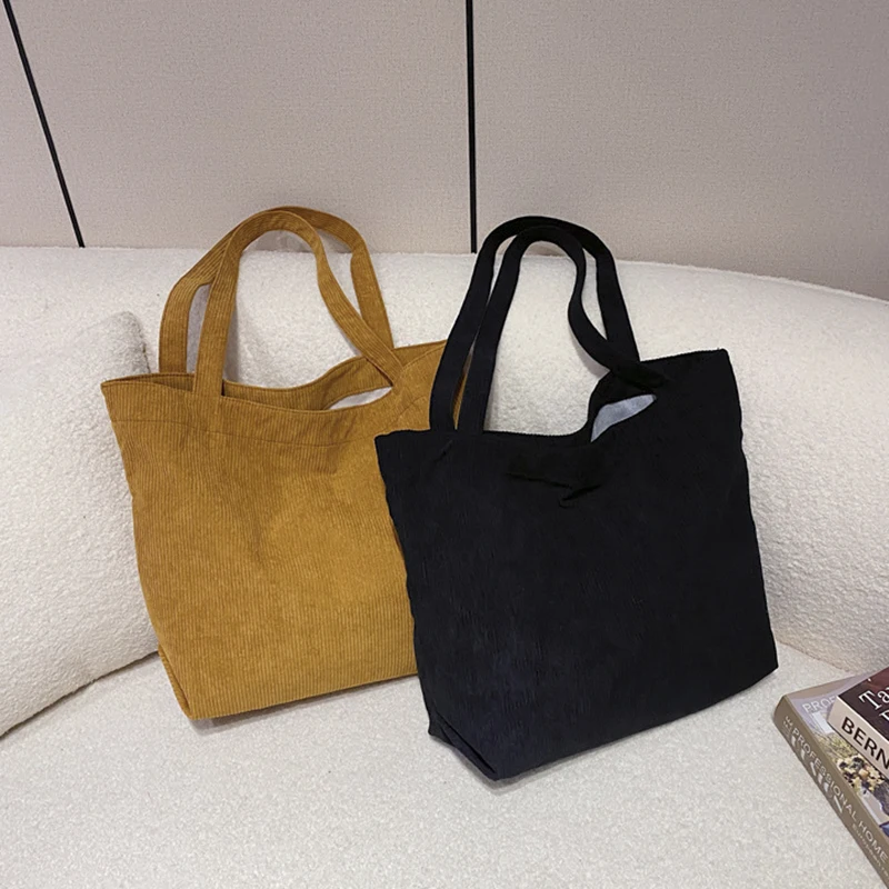 

Corduroy Tote Women's Bag Shopper Fashion Large Capacity Solid Shopping Travel Simple Design Handbags For Women Shoulde Bags