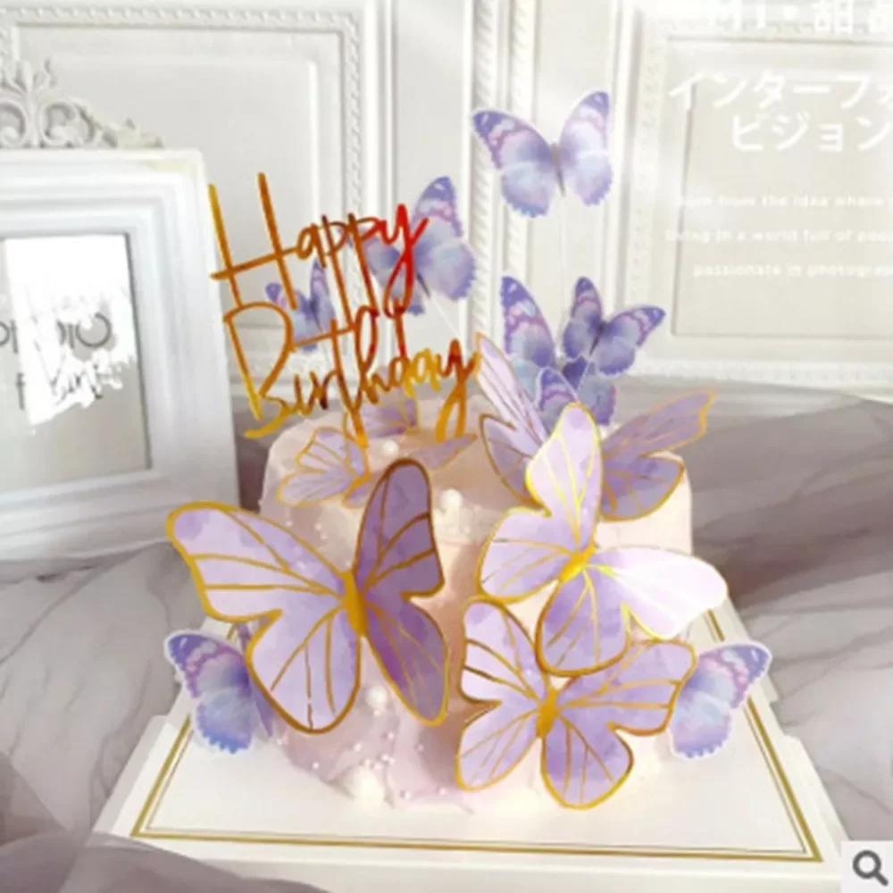 

Happy Birthday Cake Butterfly Cake Decoration Painted Decoration Wedding Birthday Party Baking Supplies Cake Flag