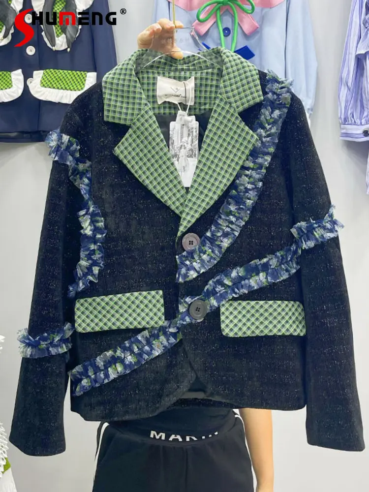 

Женский блейзер с длинным рукавом, оригинальный блейзер в французском стиле с асимметричным подолом, оборками и длинным рукавом, осень 2022