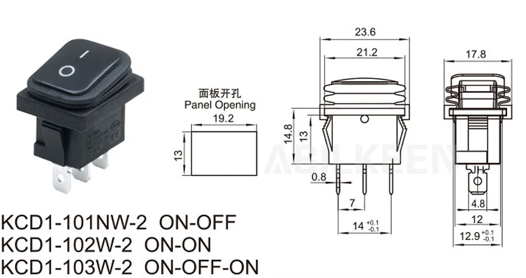 Пластиковый тумблер KCD1 ON-OFF водонепроницаемый с 3-контактным терминалом