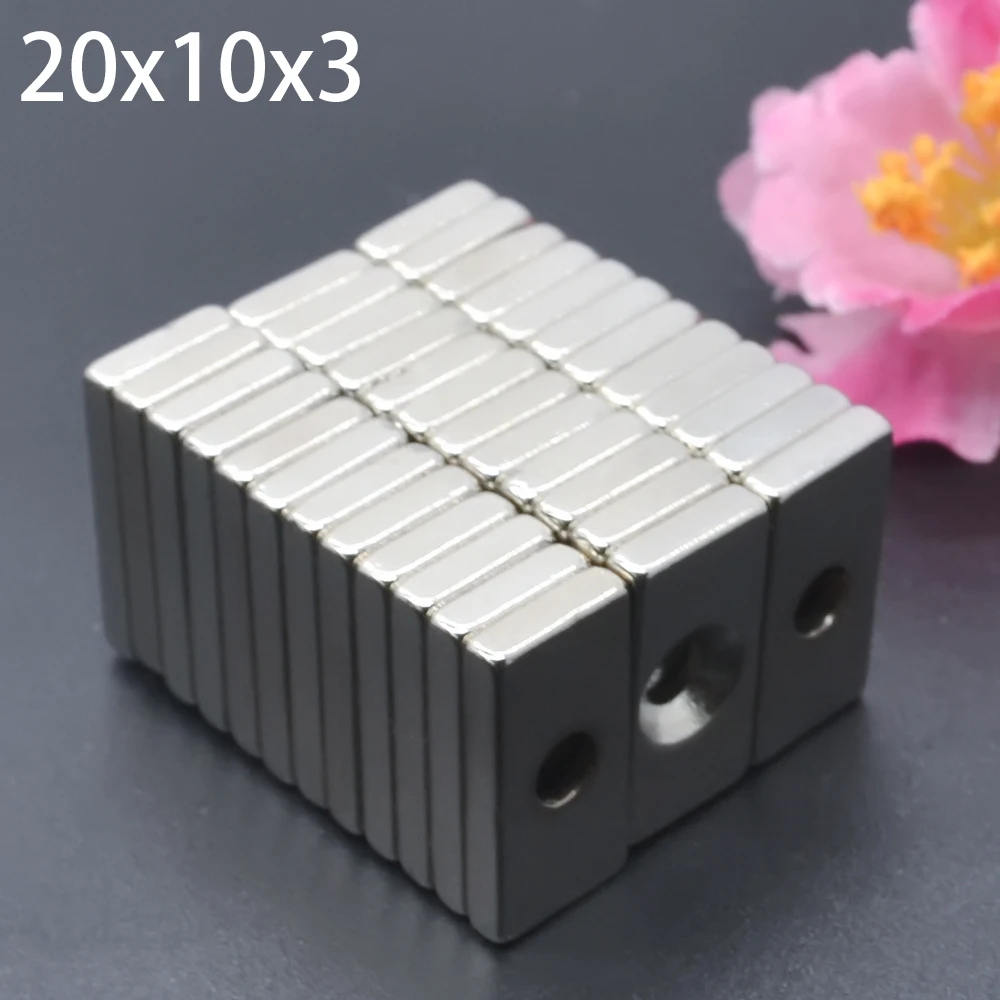 

1/5/10/20/50/1000 Pcs 20x10x3-4 Block NdFeB Neodymium Magnet N35 Super Powerful imanes Permanent Magnetic 20 x 10 x3 Hole 4 mm