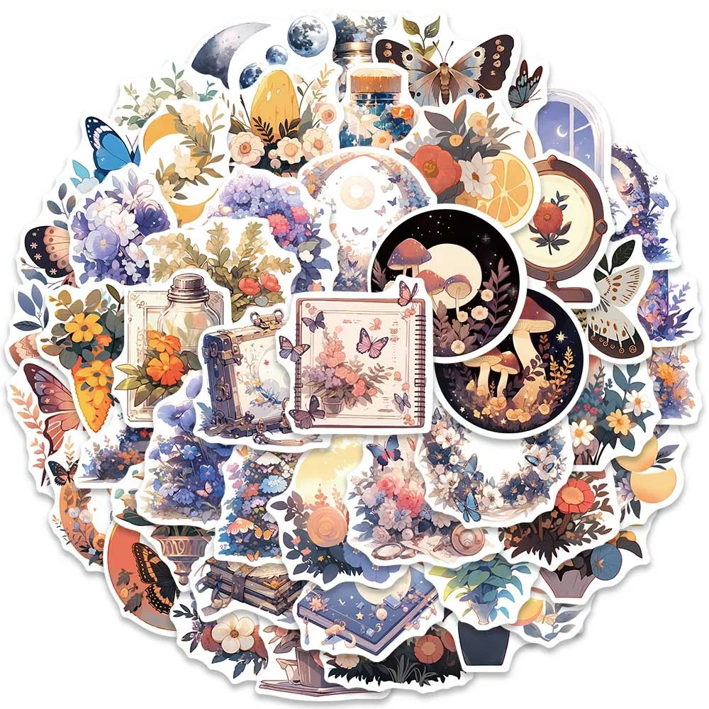 

10/50Pcs Cartoon Dreamy Flower Moon Butterfly Graffiti Waterproof Stickers Refrigerator Skateboard Guitar Decorative Decals