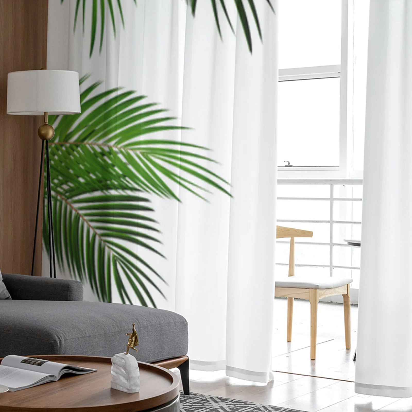 Тропические прозрачные шторы с зелеными растительными листьями для гостиной