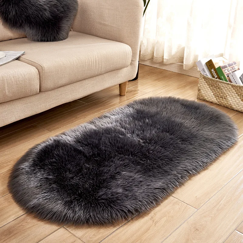 

Fur Carpet Oval Soft Artificial Sheepskin Mat Home Decorative Bedroom Living Room Winter Air Conditioning Room Warm Plush Carpet