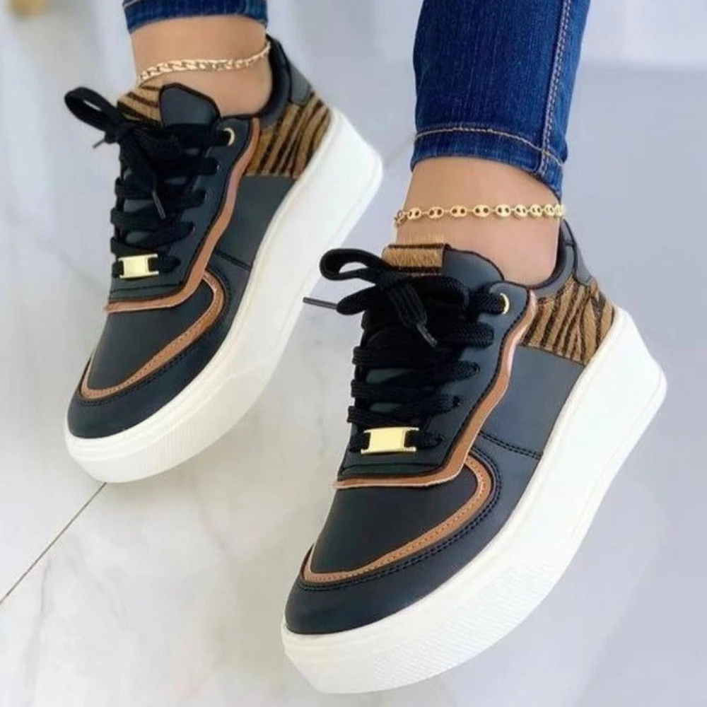 

Sneakers Women Platform Shoes Solid Color Leather Woman Casual Shoes Lace Up Sport Shoes Ladies Outdoor Running Vulcanized Shoes