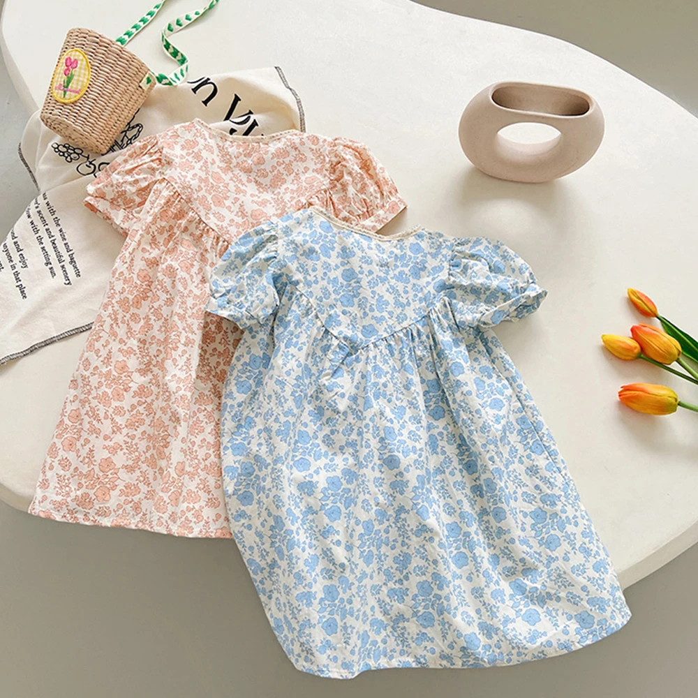 

Melario Korean Childrens Fresh Floral Girls Dress 2023 Summer New Lace Short Sleeved Childrens Clothes Flower Girl Dresses
