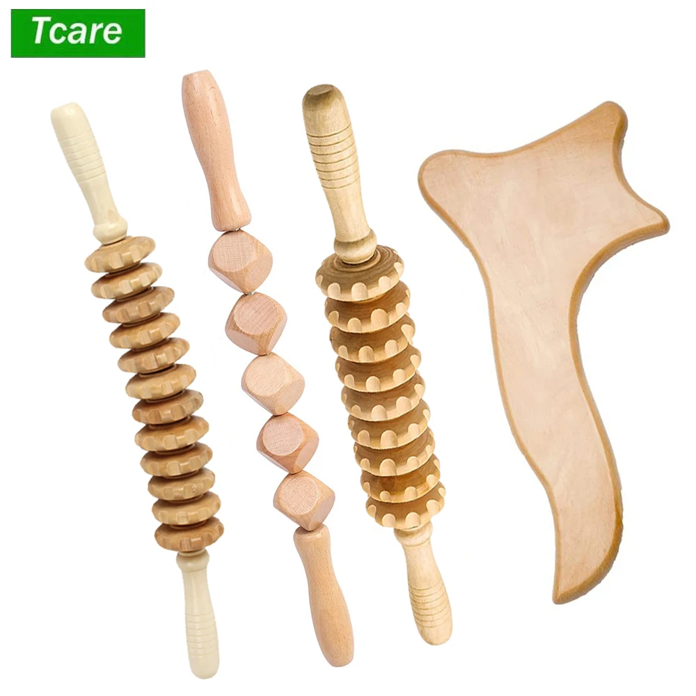 

Tcare 4Pcs Wood Therapy Massage Tools, Anti Cellulite Massage Rollers, Fascia Massage Roller Kit for Draining Lymphatic System
