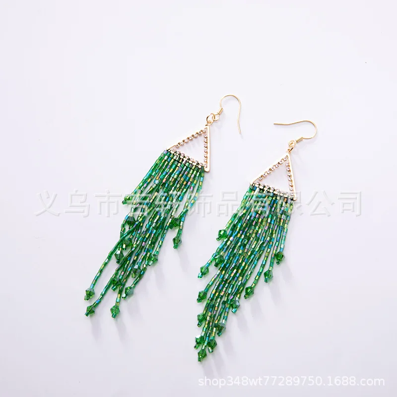 

Серьги ручной вязки, украшенные бисером, для отдыха, пляжа, простота, оригинальная богемная Геометрическая основа