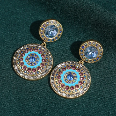 Сережки-капельки STALAIT винтажные синие с кристаллами